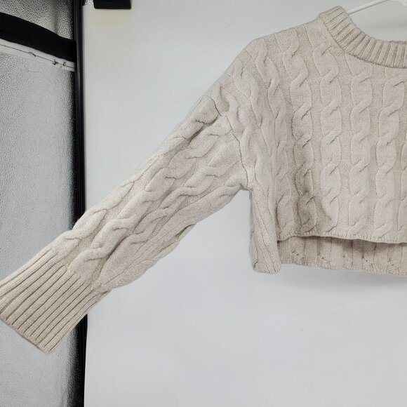 Babaton Aritzia 100% Merino Wool Cropped Cable Knit Womens Winter Sweater Cozy S - Picture 3 of 8